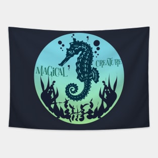 The sea once it casts its spell,  holds one in its net of wonder. Seahorse magic. Tapestry