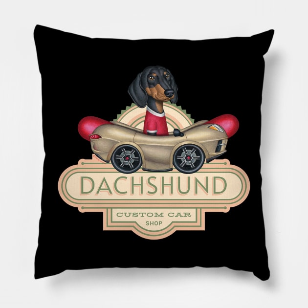 Dachshund Custom Car Shop Pillow by Danny Gordon Art