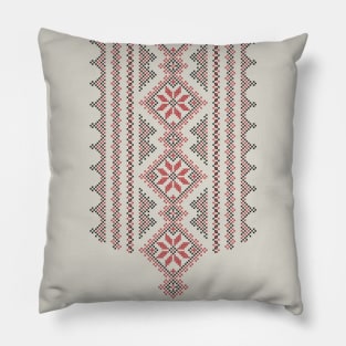 Palestinian Jordanian Realistic Embroidery Pattern #15 - Palestine Traditional Tatreez Cross Stitching Art Black-Red Pillow