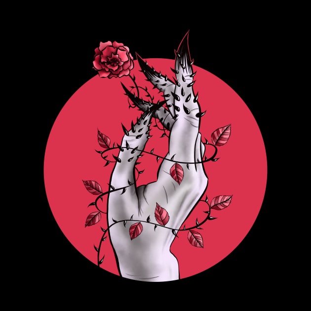 Creepy Deformed Hand With Rose And Thorns Gothic Art by Boriana Giormova