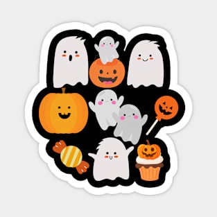 Happy Halloween, cute ghost and pumpkins. Magnet