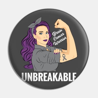 Brain Cancer Awareness Products Warrior Unbreakable Pin