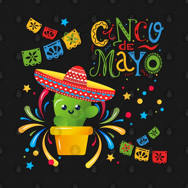 Cinco De Mayo Fun colorful celebration fifth may Mexican style cactus in Sombrero by BoogieCreates