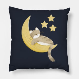 Sleeping cat and moon Pillow