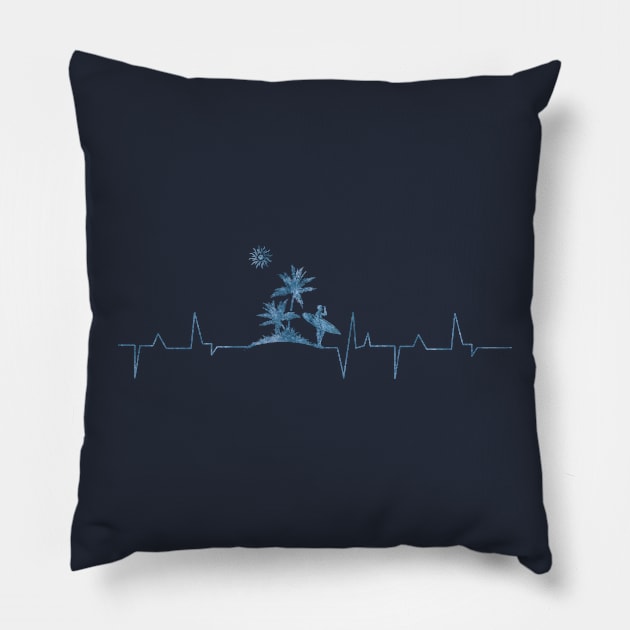 Surfer Surf Check Heartbeat Blue Pillow by Coumenole Design