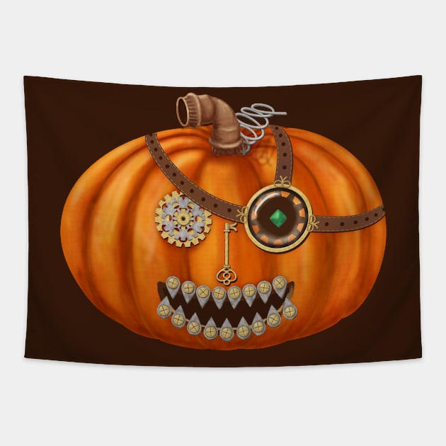 Steampunkin - Steampunk Halloween Jack O' Lantern Tapestry by GulfGal
