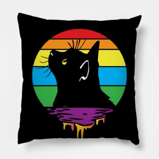 Curious Cat Rainbow Sunset Pillow