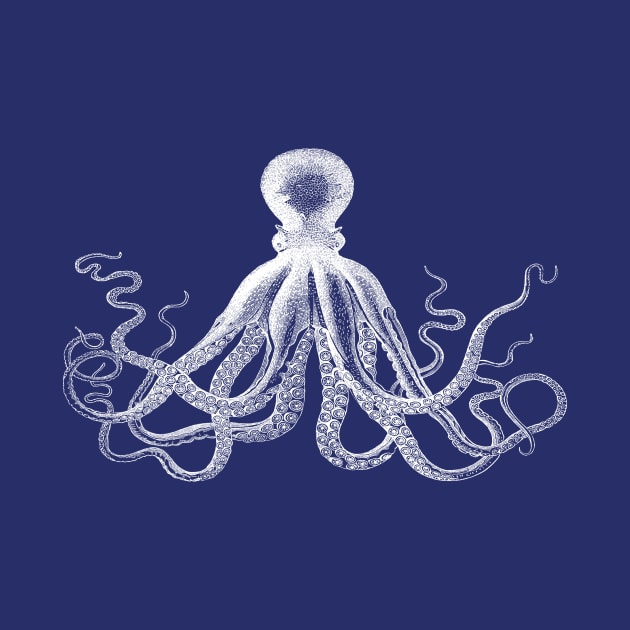 Octopus | Vintage Octopus | Tentacles | Sea Creatures | Nautical | Ocean | Sea | Beach | Navy Blue and White | by Eclectic At Heart