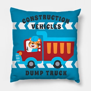 Vector illustration of contruction vehicle with cute litle animal driver. Pillow