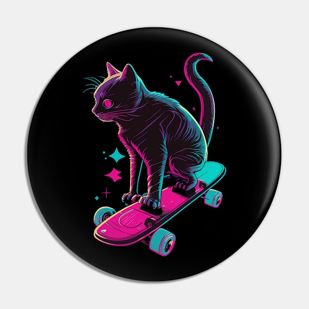 Skateboarding Cat Gifts Funny Cat Pin by KsuAnn