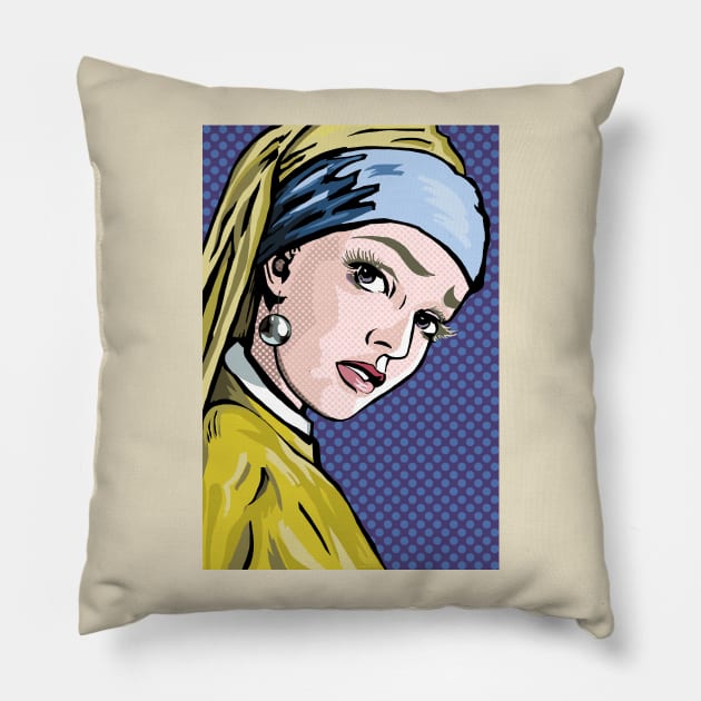 Lichtenstein Girl with a Pearl Earring Pillow by FanboyMuseum