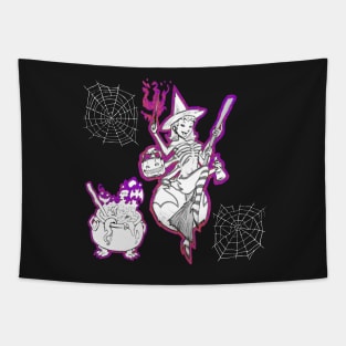 Halloween B&W Spider Witch Pattern Tapestry