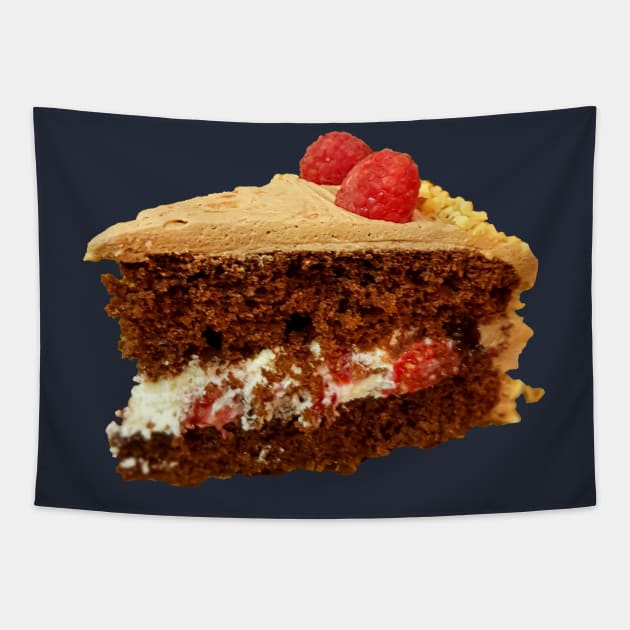 Sweet Food Slice of Frosted Cake with Cream and Raspberries Tapestry by ellenhenryart