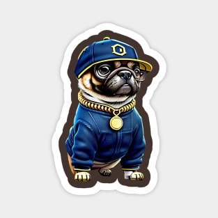 Cool Pug in Denim and Bling - Adorable Pug Wearing Hip Hop Style Clothing Magnet