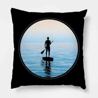 Dawn's First Light: Paddleboarder's Silhouette Pillow