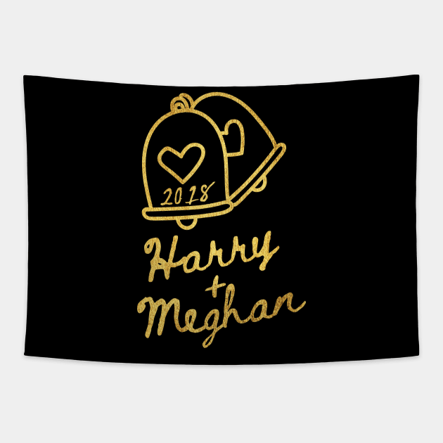 Harry Plus Meghan Royal Gold Wedding Bells Tapestry by Flippin' Sweet Gear