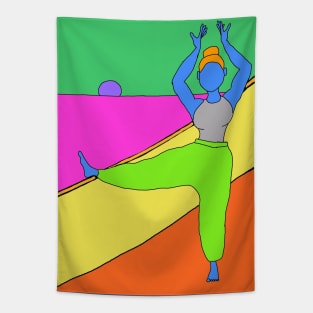 Movement by the beach yoga hands Tapestry