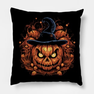 Halloween Pumpkin, Spooky Pumpkin Face, Witch Hat Pillow