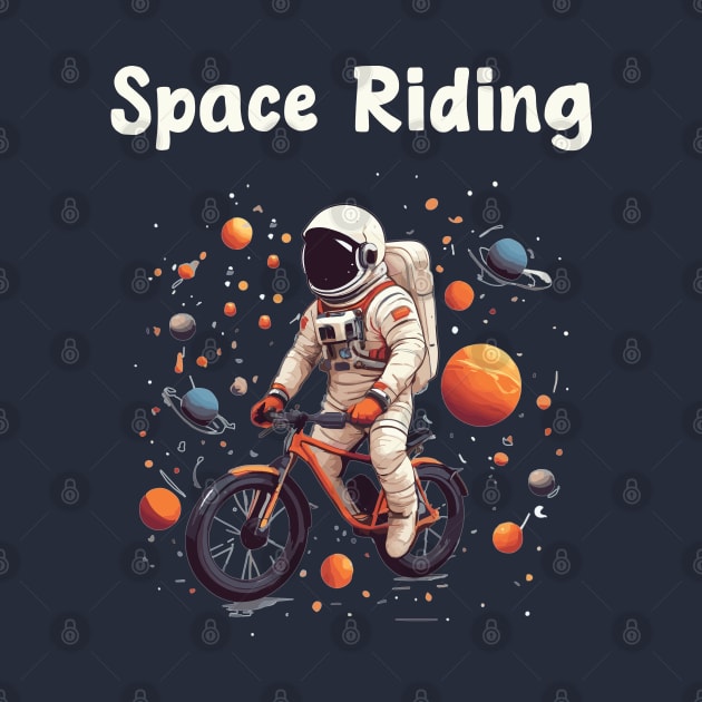 Astronaut riding bike in space by Patterns-Hub