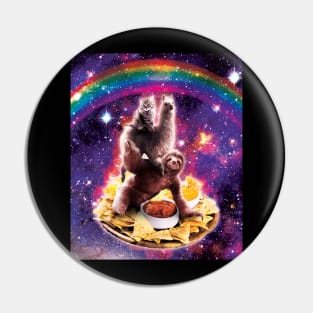 Space Cat Llama Sloth Riding Nachos Pin