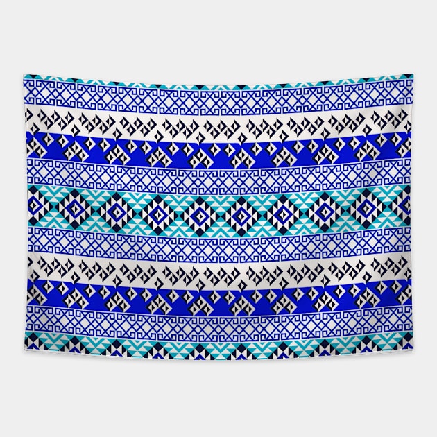 Vintage Mayan Pattern Blue Tapestry by dcveta