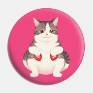 Cute Cat Holding Strawberries Pin