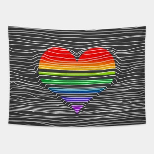 Rainbow Heart and White Stripes Tapestry