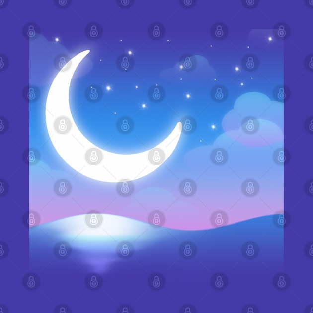 moon over ocean illustration by Hafsa_Aly