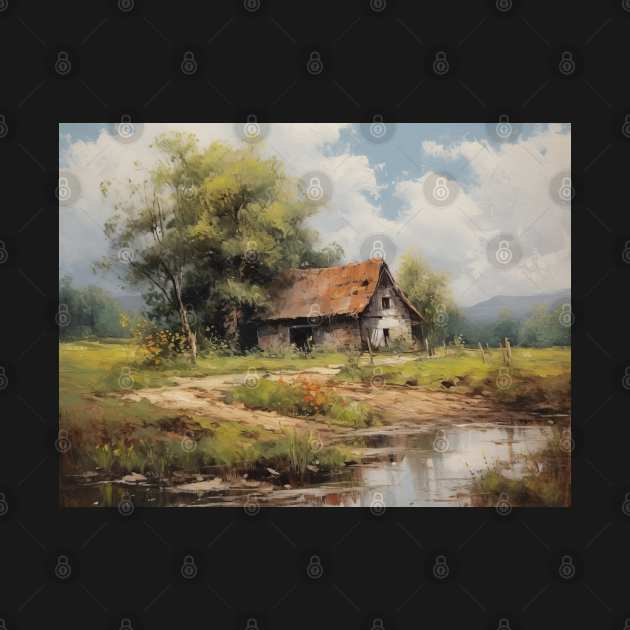 Old House by a Pond by RosaliArt