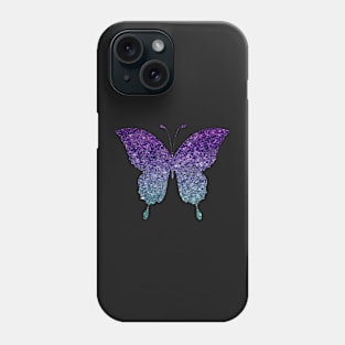 Teal and Purple Ombre Faux Glitter Butterfly Phone Case