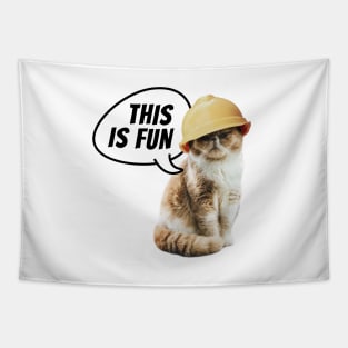 This is fun. Cat with hard hat. Tapestry