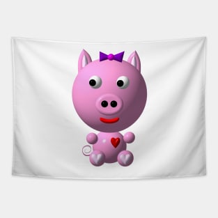 Cute Pink Pig with a Purple Bow Tapestry