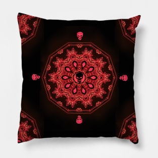 Red Skull Mandala - Goth Fashion - emo, punk, halloween, hippie, boho, bohemian Pillow