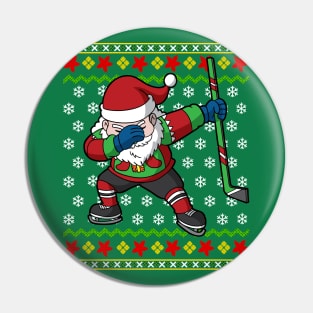 Ice Hockey Player Santa Claus Ugly Christmas Sweater Pin