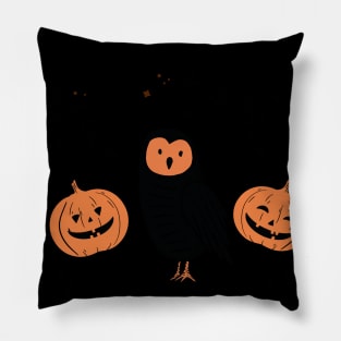 Beautiful design of an owl with two pumpkins Pillow