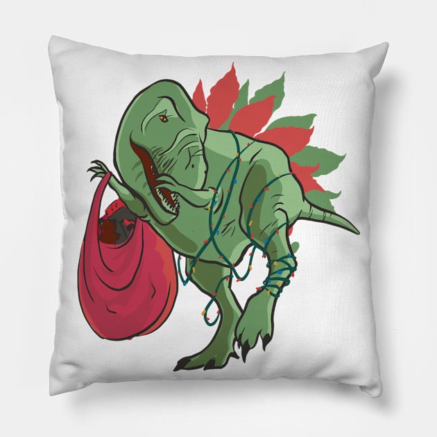 Christmas Tyranosaurus Dabbing Realistic Style Pillow by LindenDesigns