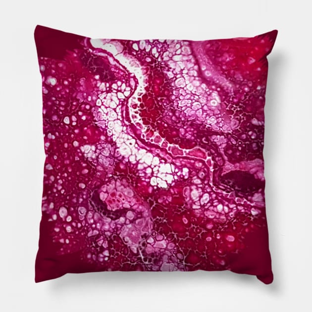 Dark Pink Cells Acrylic Pour Painting Pillow by Designs_by_KC