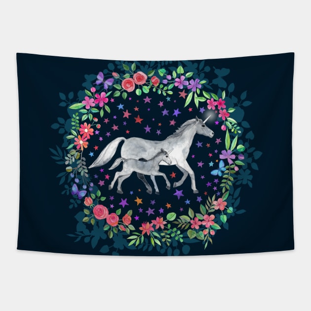 Mama and Baby Unicorn Tapestry by micklyn