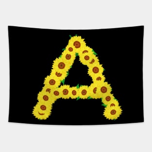 Sunflowers Initial Letter A (Black Background) Tapestry