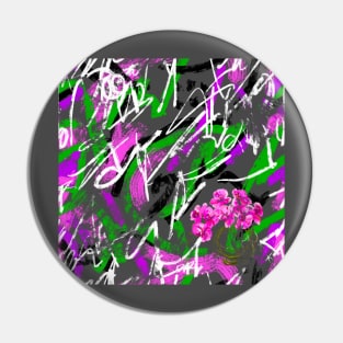 Green Purple Abstract Pattern With Orchid Pin