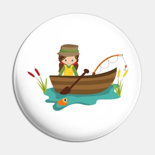 Fishing Girl, Fishing Rod, Fisherman, Brown Hair Pin