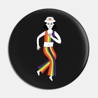 Happy man celebrate Pride Parade in rainbow costume Pin