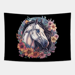 White Horse With Flowers Tapestry