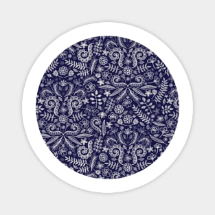 Chalkboard Floral Doodle Pattern in Navy & Cream Magnet