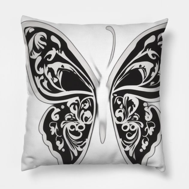Butterfly Black Shadow Silhouette Anime Style Collection No. 311 Pillow by cornelliusy