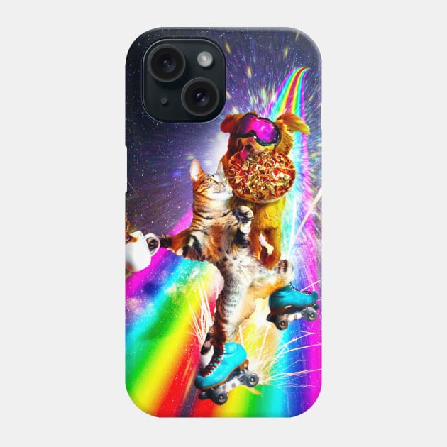 Dog Cat On Roller Skates With Pizza Coffee Phone Case by Random Galaxy