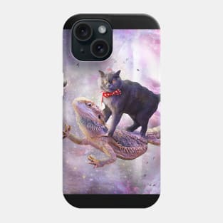 Space Cat Riding Bearded Dragon Lizard Phone Case