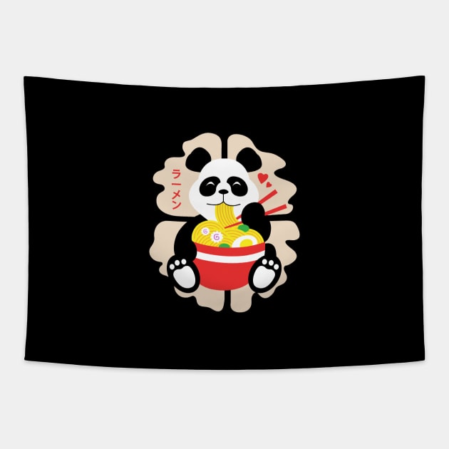 Cute Panda Eats Ramen Tapestry by Raventeez