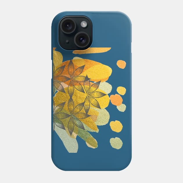 Multicoloured Floral design illustration pattern with gold green orange metallic paint splatter Phone Case by Haze and Jovial