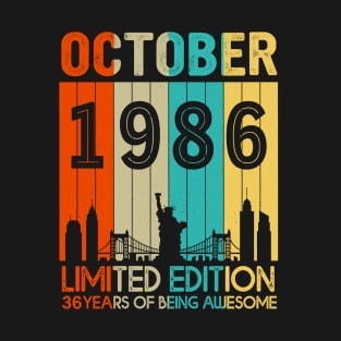 Vintage October 1986 Limited Edition 36 Years Of Being Awesome T-Shirt